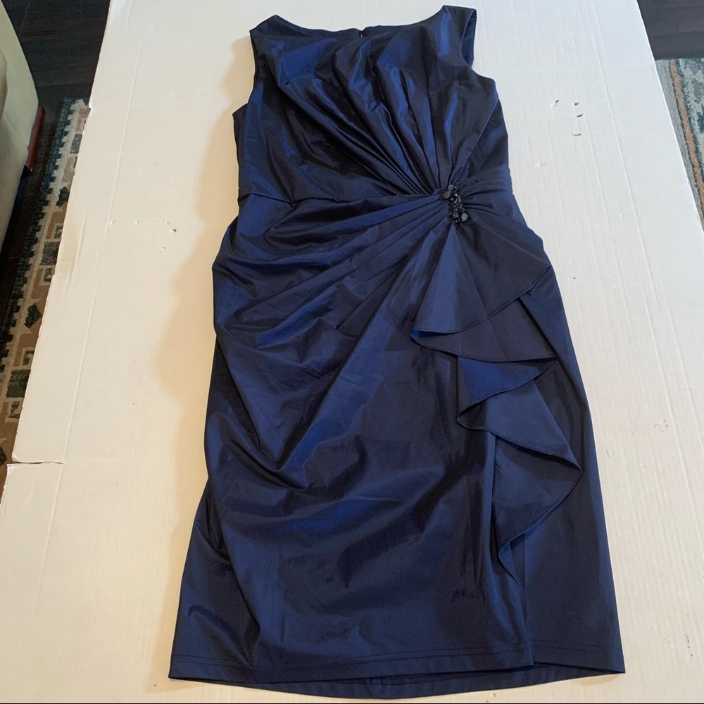 Tadashi Shoji Evening Cocktail Dress Blue Crystal Jeweled Ruched Size 10 - Picture 12 of 16